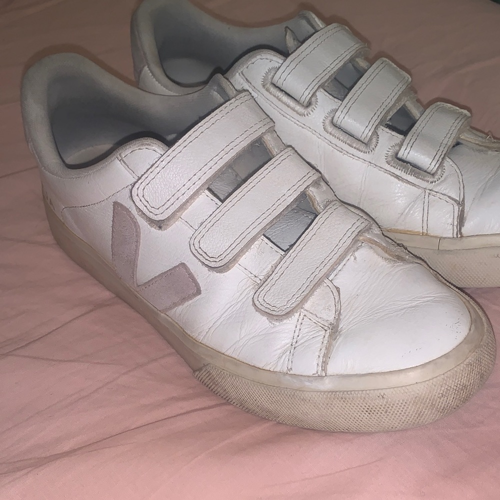 Veja White and Light Gray Velcro Sneakers